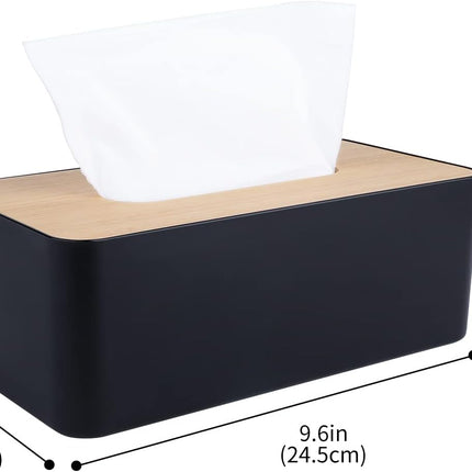 Tissue Box Cover,Tissue Holders,Tissue Box Holder for Bathrooms,Bamboo Cover Plate,Home and Office,9.7 * 5 * 3.6in (Black).