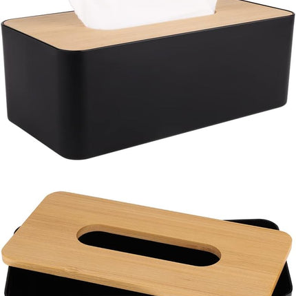 Tissue Box Cover,Tissue Holders,Tissue Box Holder for Bathrooms,Bamboo Cover Plate,Home and Office,9.7 * 5 * 3.6in (Black).