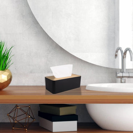 Tissue Box Cover,Tissue Holders,Tissue Box Holder for Bathrooms,Bamboo Cover Plate,Home and Office,9.7 * 5 * 3.6in (Black).