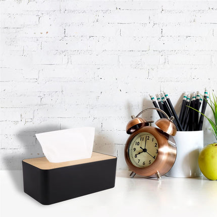 Tissue Box Cover,Tissue Holders,Tissue Box Holder for Bathrooms,Bamboo Cover Plate,Home and Office,9.7 * 5 * 3.6in (Black).
