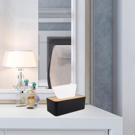 Tissue Box Cover,Tissue Holders,Tissue Box Holder for Bathrooms,Bamboo Cover Plate,Home and Office,9.7 * 5 * 3.6in (Black).