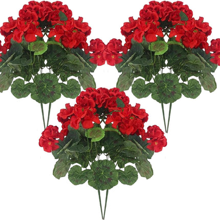 6Pcs Artificial Geraniums 14 Inch Lifelike Artificial Flowers with Adjustable Branches Long Lasting Vibrant Silk Geranium for Indoor Outdoor Red Faux Flower.