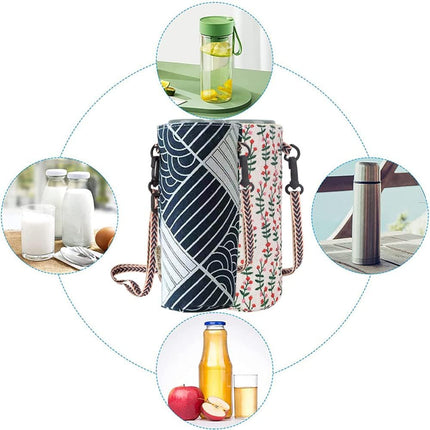 2 PCS Water Bottle Bag,Water Bottle Carrier Bag Case Floral Printing Bottle Pouch Holder Portable Water Bottle Holder Pouch Cover Portable Bottle Cover Bags with Adjustable Shoulder Strap,for Hiking.