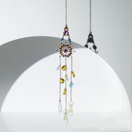 2Pcs Hanging Crystal Sun Catcher, Sun、Moon Star Crystal Prism Chain Rainbow Sun Catcher, Home Garden Windows Car Indoor Outdoor, Wedding Decoration (Sun + Moon Combination).