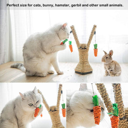 Bunny Chew Toys, Rabbit Scratching Climbing Fun Tree with Carrot Shaped Toy, Handwoven Seagrass Chew Toy for Rabbits, Cats, Hamsters, Gerbils Teeth Grinding.