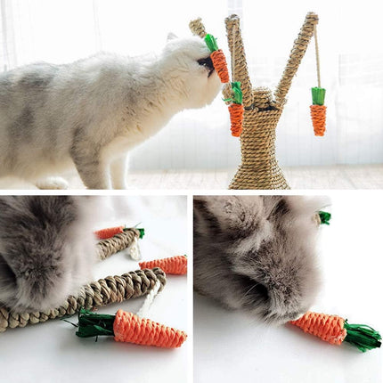 Bunny Chew Toys, Rabbit Scratching Climbing Fun Tree with Carrot Shaped Toy, Handwoven Seagrass Chew Toy for Rabbits, Cats, Hamsters, Gerbils Teeth Grinding.