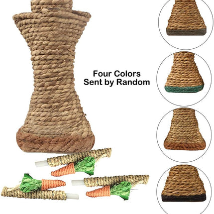 Bunny Chew Toys, Rabbit Scratching Climbing Fun Tree with Carrot Shaped Toy, Handwoven Seagrass Chew Toy for Rabbits, Cats, Hamsters, Gerbils Teeth Grinding.