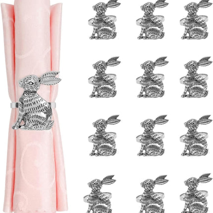 12pcs Easter Napkin Rings Easter Decorations Set Silver Bunny Decor Metal Rabbit Napkin Rings Holder Easter Table Indoor Dinner Spring Party Home Decor.