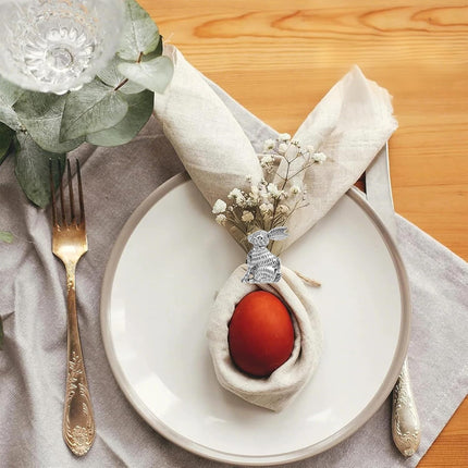 12pcs Easter Napkin Rings Easter Decorations Set Silver Bunny Decor Metal Rabbit Napkin Rings Holder Easter Table Indoor Dinner Spring Party Home Decor.