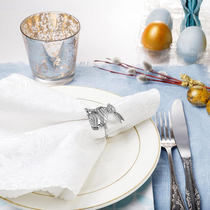 12pcs Easter Napkin Rings Easter Decorations Set Silver Bunny Decor Metal Rabbit Napkin Rings Holder Easter Table Indoor Dinner Spring Party Home Decor.