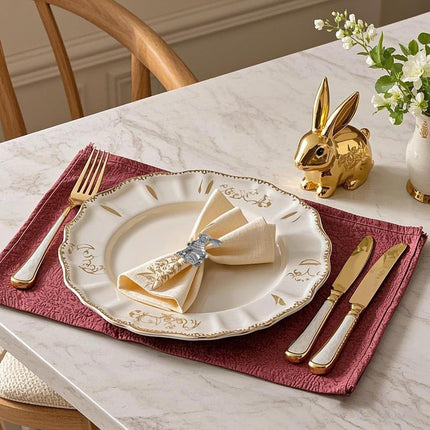 12pcs Easter Napkin Rings Easter Decorations Set Silver Bunny Decor Metal Rabbit Napkin Rings Holder Easter Table Indoor Dinner Spring Party Home Decor.