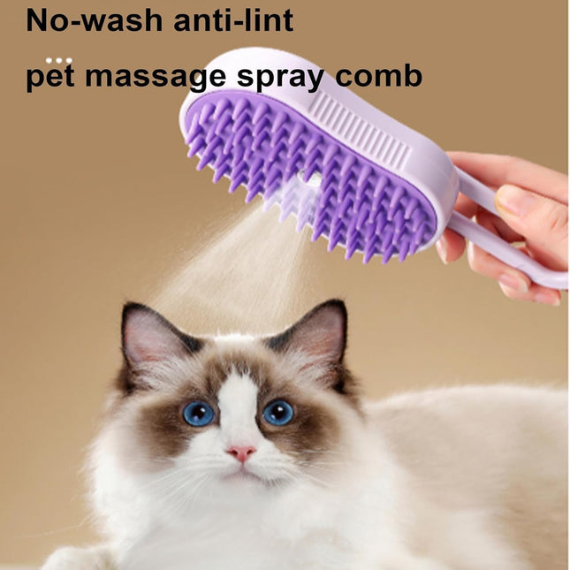 Puffease Spritz Defur Comb for Cats Dogs, Steam Pet Brush with Spray Function, Spray Defur Comb for Pet Bathing, Shedding & Grooming (Purple).
