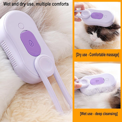 Puffease Spritz Defur Comb for Cats Dogs, Steam Pet Brush with Spray Function, Spray Defur Comb for Pet Bathing, Shedding & Grooming (Purple).