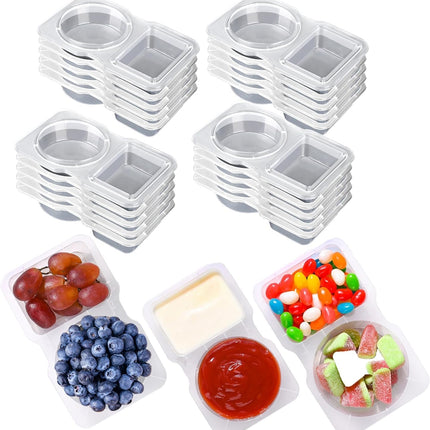 20-Pack Dual-Compartment Sauce Containers with Lids - Reusable Leak-Proof Dressing & Dip Storage for Snacks, Takeout, Travel, and Outdoor Camping.