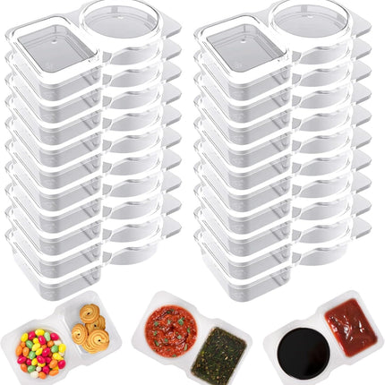 20-Pack Dual-Compartment Sauce Containers with Lids - Reusable Leak-Proof Dressing & Dip Storage for Snacks, Takeout, Travel, and Outdoor Camping.