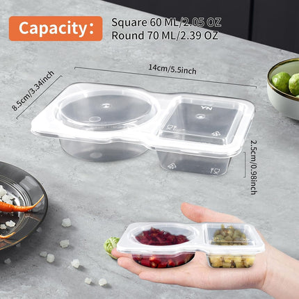 20-Pack Dual-Compartment Sauce Containers with Lids - Reusable Leak-Proof Dressing & Dip Storage for Snacks, Takeout, Travel, and Outdoor Camping.