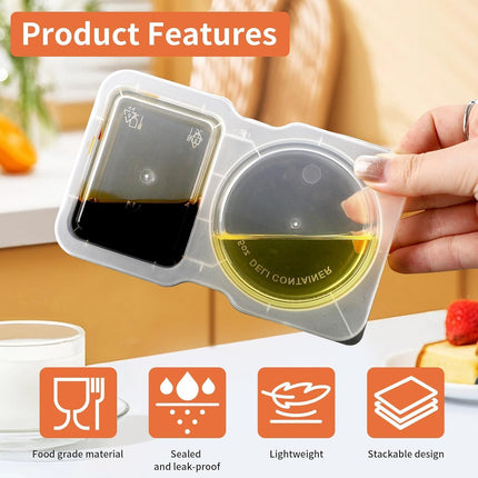 20-Pack Dual-Compartment Sauce Containers with Lids - Reusable Leak-Proof Dressing & Dip Storage for Snacks, Takeout, Travel, and Outdoor Camping.