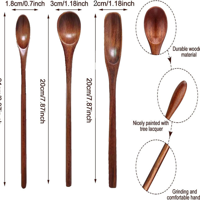 Wooden Spoons Long Handle Wooden Coffee Spoons Tea Spoon Wooden Mixing Honey Spoon Handmade Wood Stirring Spoon for Kitchen Cooking Utensils(9PCS).