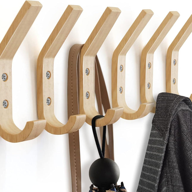 Wooden Coat Hooks Wall Hooks,Natural Oak Wood Hooks Decorative Vintage Wood Wall Hooks Organizer Heavy Duty Wall Mounted Hooks for Wall Hanging Coats, Key, Cap, Cup (4 Pack).