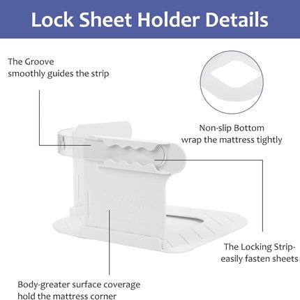4 PCS Bed Sheet Holder with Lock Strips, Heavy Duty Bed Sheet Corner Fastener, Removable Bed Sheet Holder, Bed Sheet Holder Straps for Mattress Protectors, Blankets, Bedding.