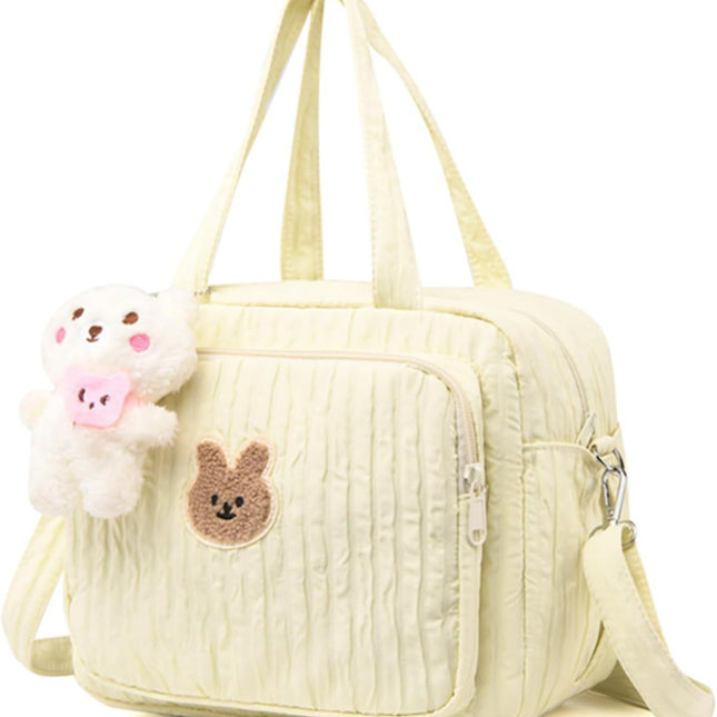 Diaper Tote Bag, 9.5inch Tote Diaper Bag with Plush Doll Pendant, Adjustable Strap & Handle, Large Mommy Bag, Portable Baby Nappy Bag, Travel Baby Bag for Mom (Yellow).