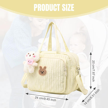 Diaper Tote Bag, 9.5inch Tote Diaper Bag with Plush Doll Pendant, Adjustable Strap & Handle, Large Mommy Bag, Portable Baby Nappy Bag, Travel Baby Bag for Mom (Yellow).