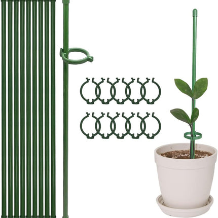 12 Inch Plant Support Stakes, with Adjustable Retaining Ring Green Plant Sticks Support Stakes for Indoor and Outdoor Plants,Flowers,Climbing(10Pcs).