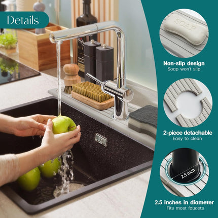 Faucet Mat for Kitchen Sink - 24'' Long Diatomite Fast Drying Stone Sink Tray, Super Absorbent, Prevents Moisture Buildup - Faucet Splash Guard for Bathroom Counter (Light Grey).