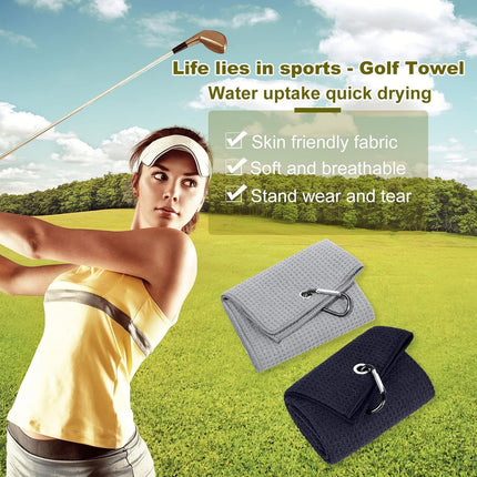 Golf Towel,2 PackPremium Microfiber Fabric Waffle Pattern Towels,Heavy Duty Carabiner Clip (2 Pcs,2 Colors).