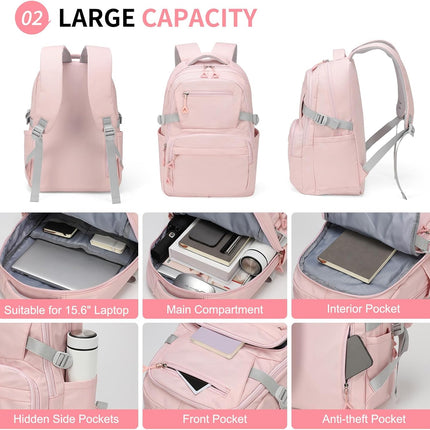Girls Backpack, Lightweight Aesthetic Bookbag with Anti-Theft Pocket, Laptop Backpack for College and Daily Use.