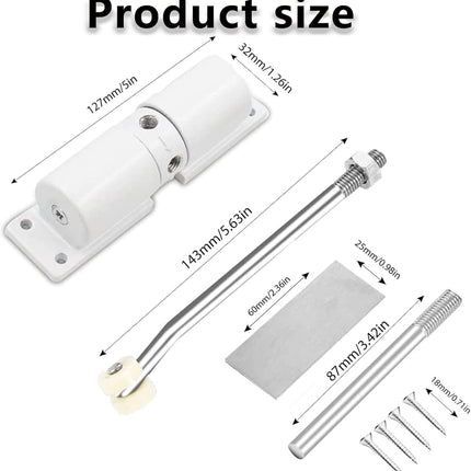 Automatic Door Closer, Zinc Alloy Safety Spring Door Closer Adjustable 30 kg Closing Door Hinge (White).