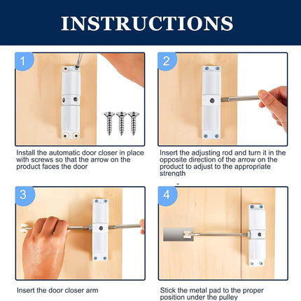 Automatic Door Closer, Zinc Alloy Safety Spring Door Closer Adjustable 30 kg Closing Door Hinge (White).