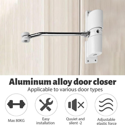 Automatic Door Closer, Zinc Alloy Safety Spring Door Closer Adjustable 30 kg Closing Door Hinge (White).