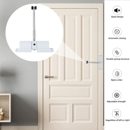 Automatic Door Closer, Zinc Alloy Safety Spring Door Closer Adjustable 30 kg Closing Door Hinge (White).