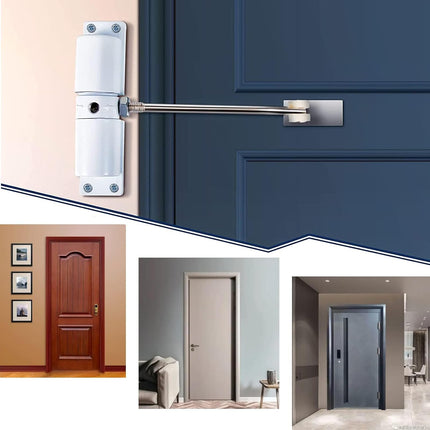 Automatic Door Closer, Zinc Alloy Safety Spring Door Closer Adjustable 30 kg Closing Door Hinge (White).