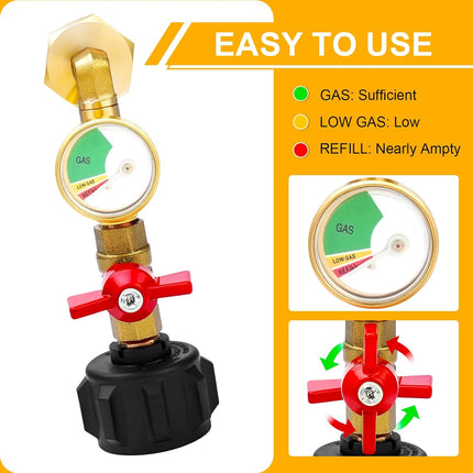 Propane Refill Adapter 20lb to 1lb Camping, Design with Valve and Gauge, Upgrade 90-Degree Elbow Design, Fill 1 lb Bottles from 20 lb Tank, for Propane Heater Grill Stove.