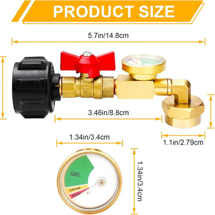 Propane Refill Adapter 20lb to 1lb Camping, Design with Valve and Gauge, Upgrade 90-Degree Elbow Design, Fill 1 lb Bottles from 20 lb Tank, for Propane Heater Grill Stove.