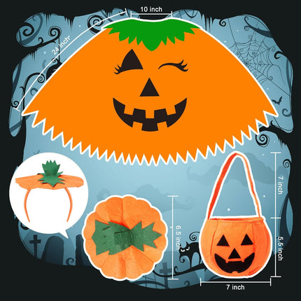 3PCS Halloween Pumpkin Costume for Women,Pumpkin Poncho for Adults with Headband & Bag,Halloween Costume for Women.