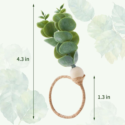Napkin Rings Set of 12, Easter Napkin Rings, Boho Eucalyptus Leaf Napkins Rings, Wood Bead Farmhouse Easter Napkin Holder for Weddings Christmas Party Table Decoration.