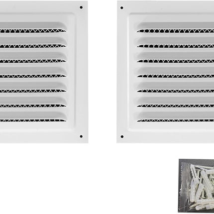 2pcs Attic Vent Soffit Vent Aluminum Wall Vent Metal Shed Vent Square Vent Louver Vent Grille with Built-in Insect Screen for Exterior Door House Attic Garage Ceiling (White 8" x 8"-2 Pack).