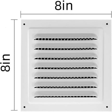 2pcs Attic Vent Soffit Vent Aluminum Wall Vent Metal Shed Vent Square Vent Louver Vent Grille with Built-in Insect Screen for Exterior Door House Attic Garage Ceiling (White 8" x 8"-2 Pack).