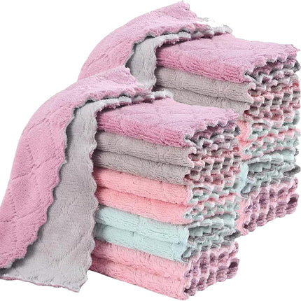 20 Pack Cleaning Cloth Kitchen Cloth, Dish Towels Super Absorbent Coral Velvet Dishtowels, Microfiber Premium Soft Tea Towels, Quick Dry Rags, Multipurpose Reusable Washcloths, Non-Stick Oil Cloths..