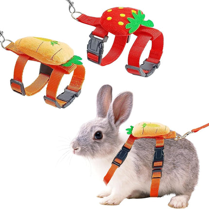2pcs Rabbit Harness and Leash Set Cute Carrot and Strawberry Trim, Adjustable,for Rabbits, Cats Small Pets.