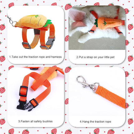 2pcs Rabbit Harness and Leash Set Cute Carrot and Strawberry Trim, Adjustable,for Rabbits, Cats Small Pets.