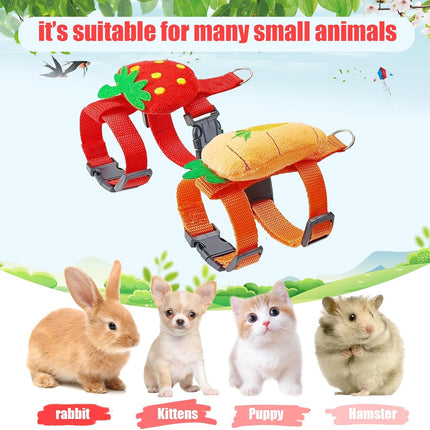 2pcs Rabbit Harness and Leash Set Cute Carrot and Strawberry Trim, Adjustable,for Rabbits, Cats Small Pets.