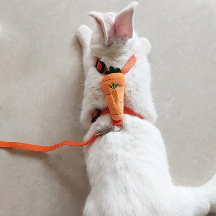 2pcs Rabbit Harness and Leash Set Cute Carrot and Strawberry Trim, Adjustable,for Rabbits, Cats Small Pets.