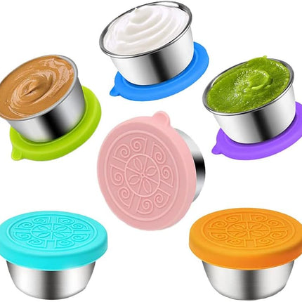 6Pcs Salad Dressing Container Sets,Reusable Salad Container Small Containers with Lids for Lunch Stainless Steel Condiment Cup Leakproof Dipping Sauce Cups 1.7 oz Small Containers for Picnic Travel.