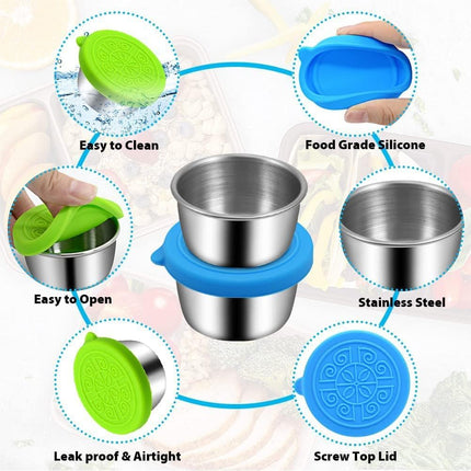6Pcs Salad Dressing Container Sets,Reusable Salad Container Small Containers with Lids for Lunch Stainless Steel Condiment Cup Leakproof Dipping Sauce Cups 1.7 oz Small Containers for Picnic Travel.