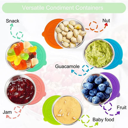 6Pcs Salad Dressing Container Sets,Reusable Salad Container Small Containers with Lids for Lunch Stainless Steel Condiment Cup Leakproof Dipping Sauce Cups 1.7 oz Small Containers for Picnic Travel.