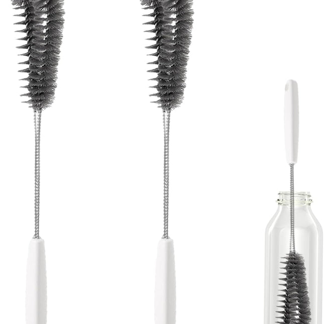 15.7" (40cm) Flexible Long Black Bottle Cleaning Brush for Kitchen and Dining - Perfect for Baby Bottles, Sports Bottles, Glassware, Mugs, Jars, and Stemware (2-pc).